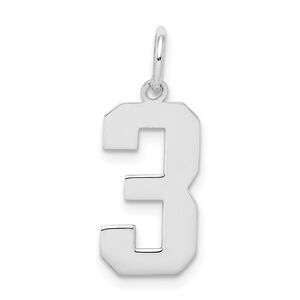 Sterling Silver, Athletic Collection Medium Polished Number 3 Pendant